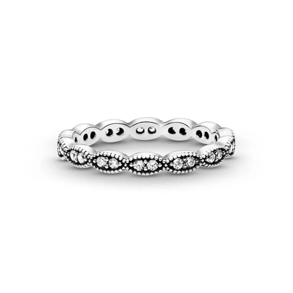 Pandora Timeless Sparkling Leaves Band Ring Sterling Silver Size 52 (6) EUC